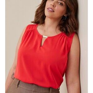 Torrid Blouse Women's 4X Red Studio Crepe De Chine Woven Metal Keyhole Tank Work